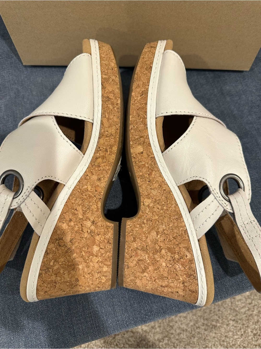 Clarks Cream Leather Cross-Strap Slingback Wedge Sandals - Picture 6 of 8